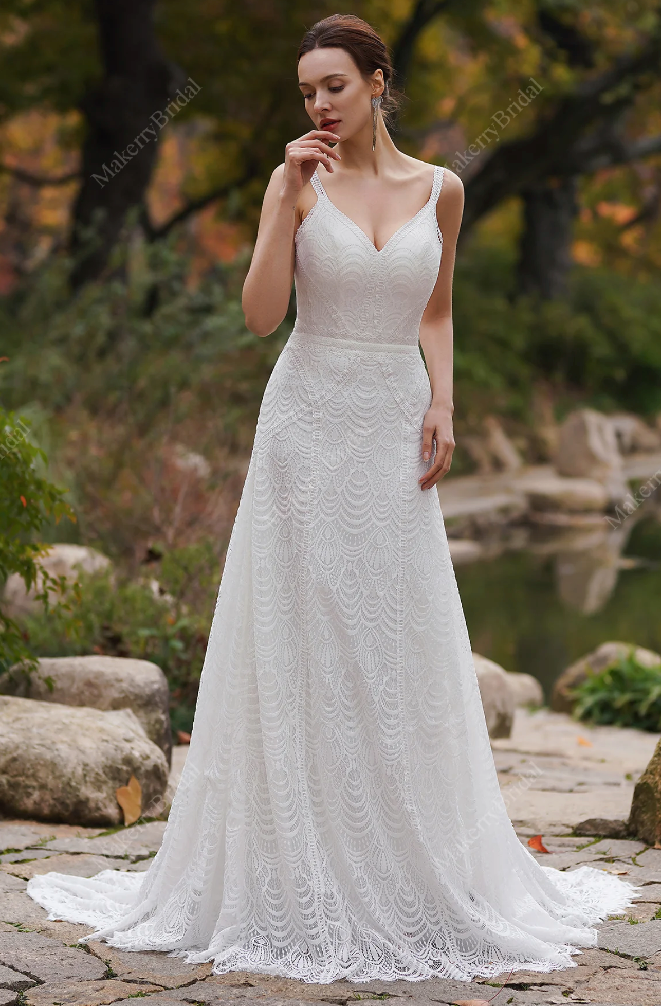 Wedding Dress Tulle Lace Boho Sheath With Train
