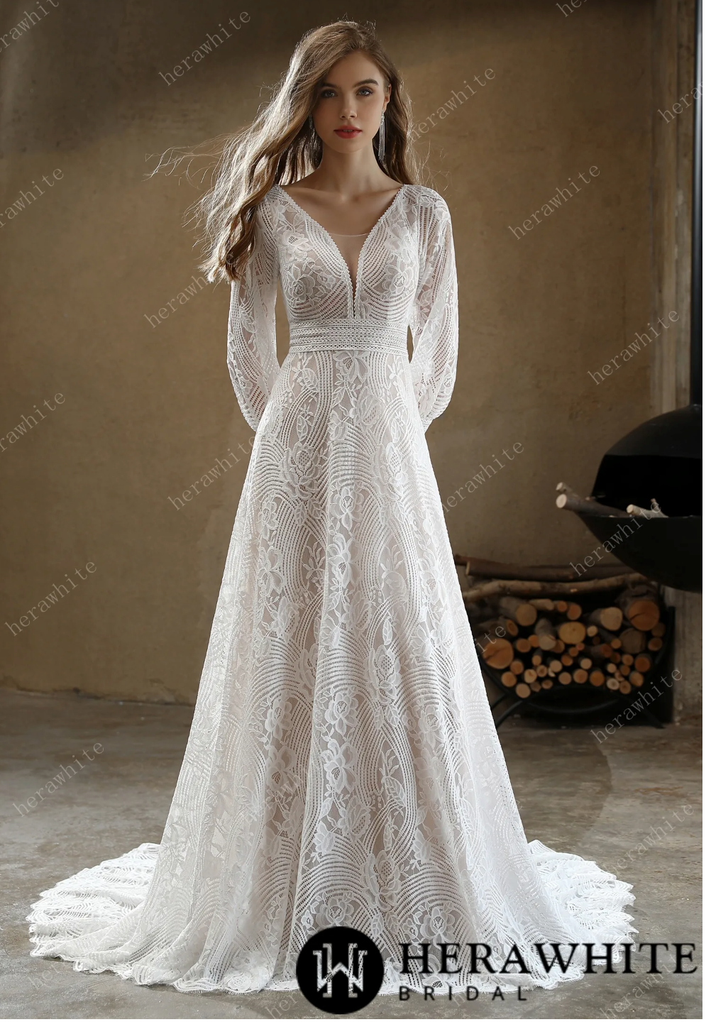 Lace Bohemian Wedding Dress Lace Train Bridal Gown, searching for a Bohemian lace fit-and-flare wedding dress?