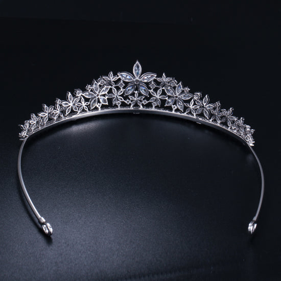 Elegant Marquise Cut Cubic Zirconia Flower Bridal Wedding  Tiara Crown