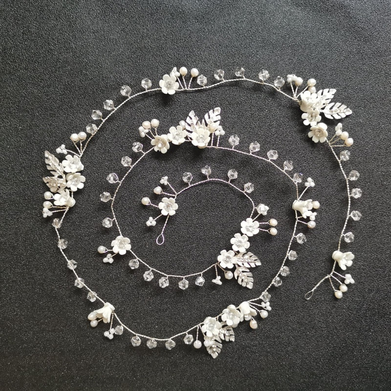 Rhinestone Crystal Freshwater Pearls Wedding Headband Bridal Hair Vine - TulleLux Bridal Crowns &  Accessories 