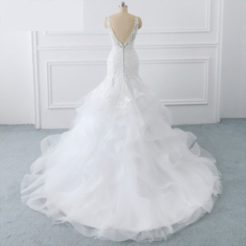 Ruffled Organza Lace Mermaid Sweep Train  Wedding Dress Bridal Dress