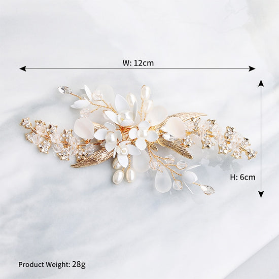 Handmade Gold Wedding Day Bridal Flower Pearl Hair Ornament Accessory - TulleLux Bridal Crowns &  Accessories 