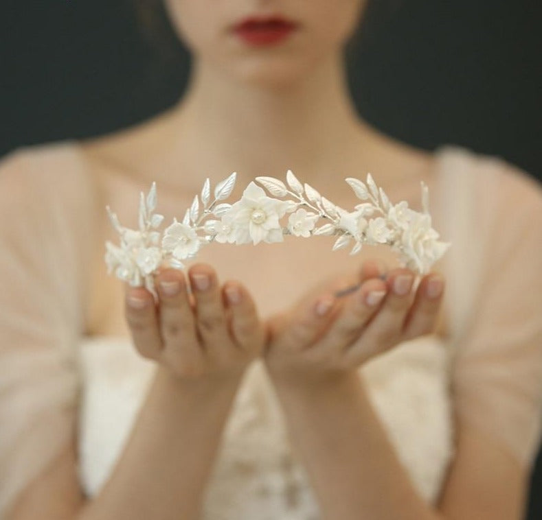 ANDRADA | Silver Crown, Bridal on sale Tiara, Silver Flowers