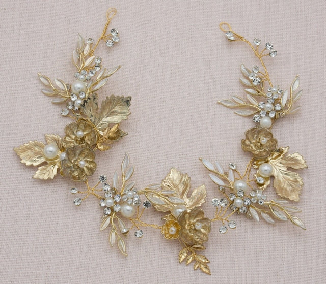 Bridal Headpiece Gold Leaf Wedding Hair Vine Tiara, Transform your wedding day hair into a fairytale with our Gold Bridal Hair Vine. This flexible hair band,
