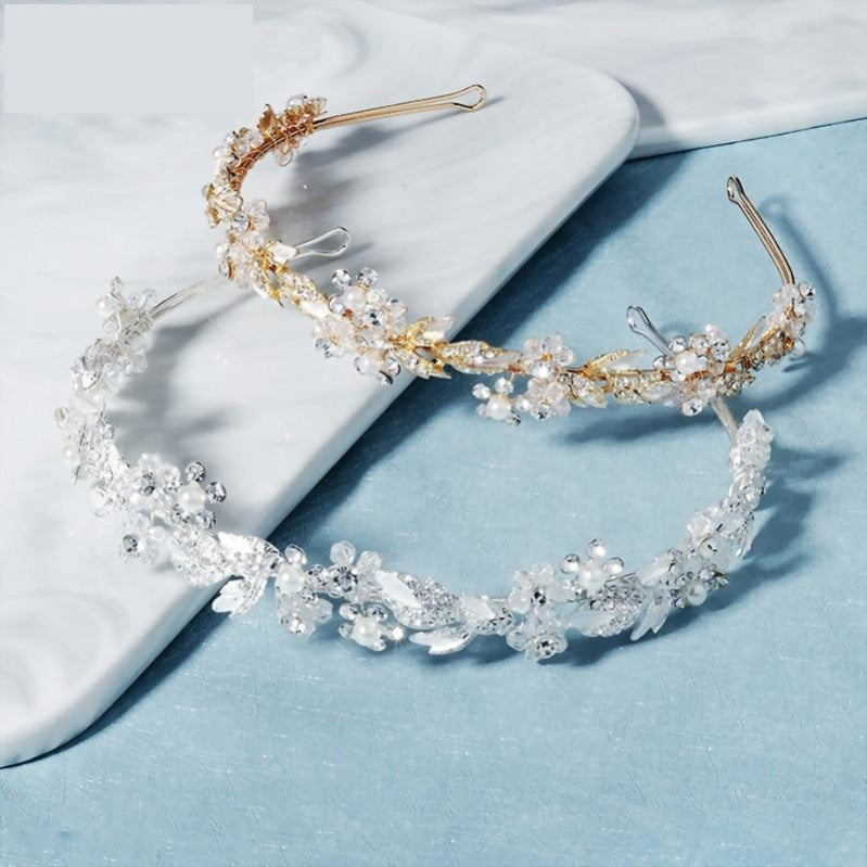 Flower Wedding Crown Tiara Crystal Pearl Bridal Wedding Headband - TulleLux Bridal Crowns &  Accessories 