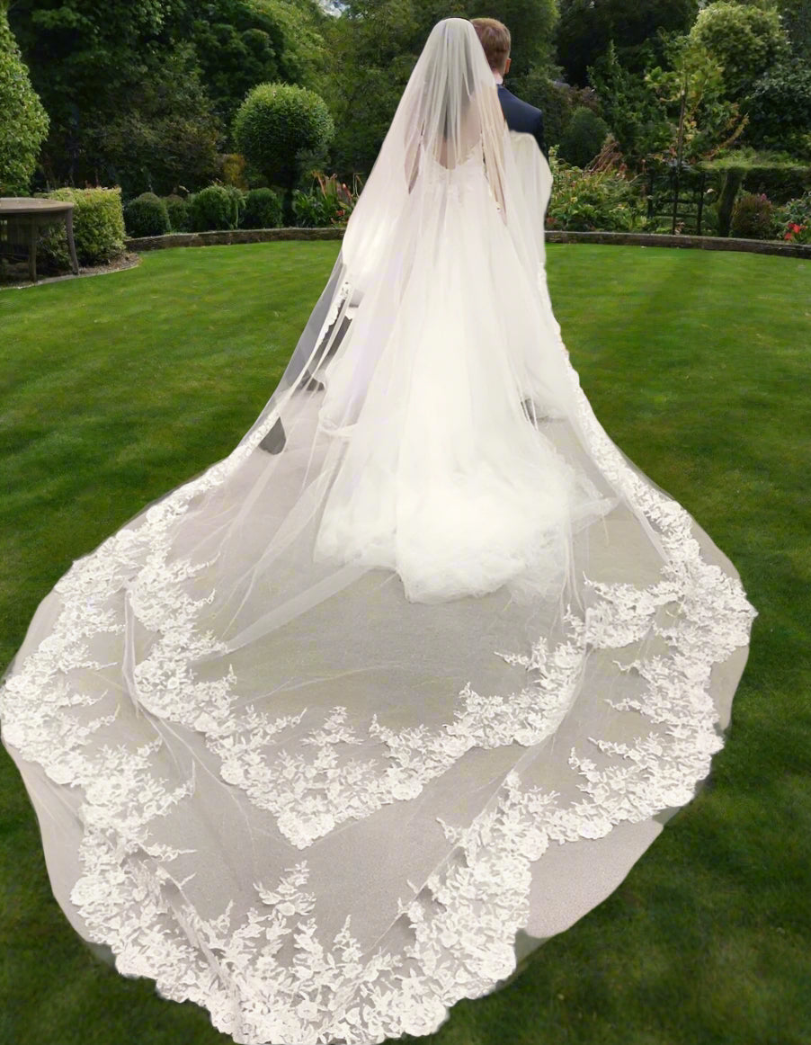 Cathedral Wedding Veil  With Comb Lace Mantilla  Bridal Wedding Accessory - TulleLux Bridal Crowns &  Accessories