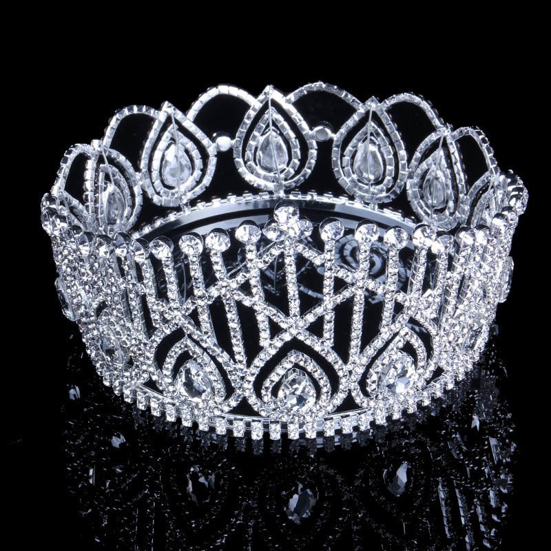 Large  Round Vintage Rhinestone Crystal King Queen Pageant Tiara Crown