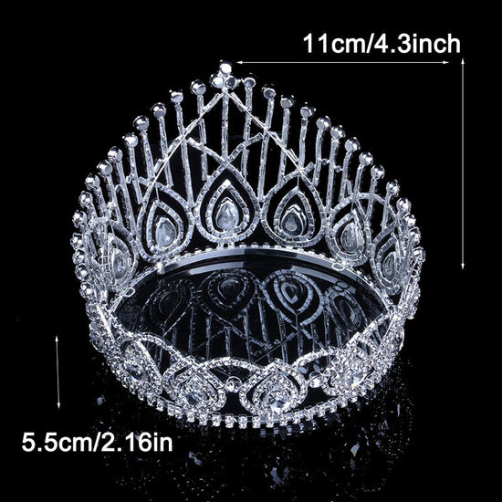 Large  Round Vintage Rhinestone Crystal King Queen Pageant Tiara Crown