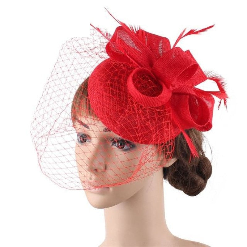 Multiple Colors Classic Mesh Fascinating Hair Clip Bowler Feather Hat Headband - TulleLux Bridal Crowns &  Accessories 