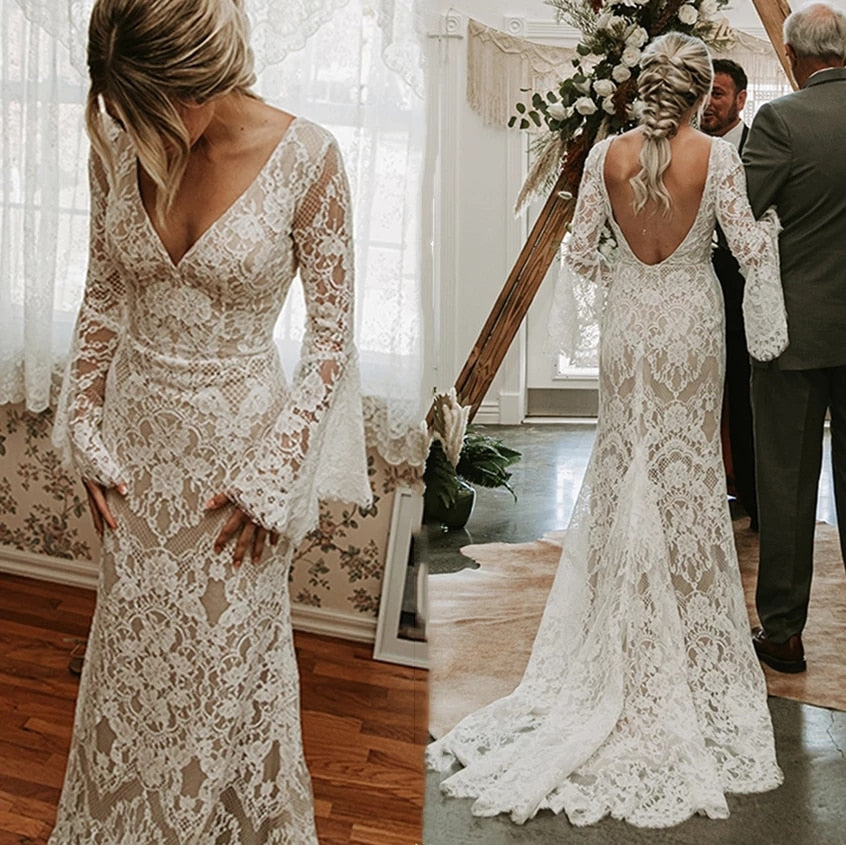 Bohemian lace wedding dress online