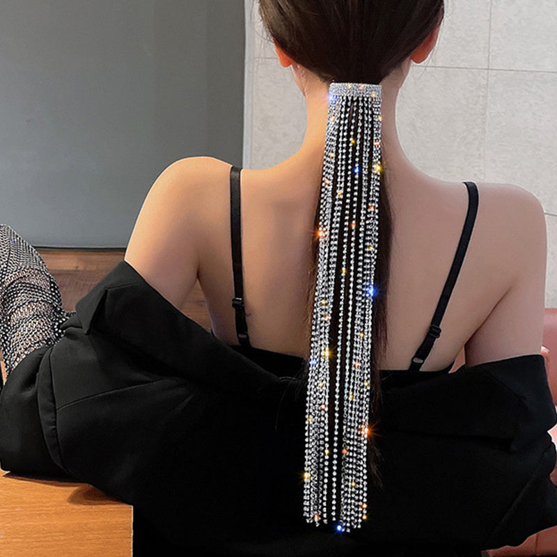 Bridal Hair Accessory Rhinestone Crystal Ponytail Tassel , Enhance your special event look with this unique hair accessory featuring long tassel crystals