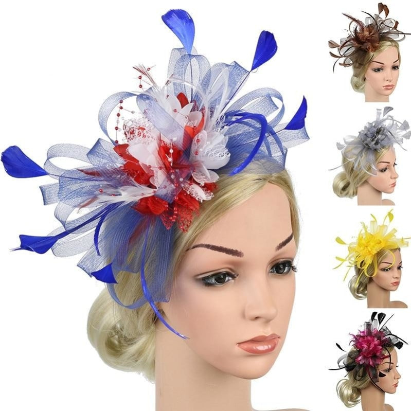 Dark red, blue and pink Hair popular Comb Fascinator made with Feathers