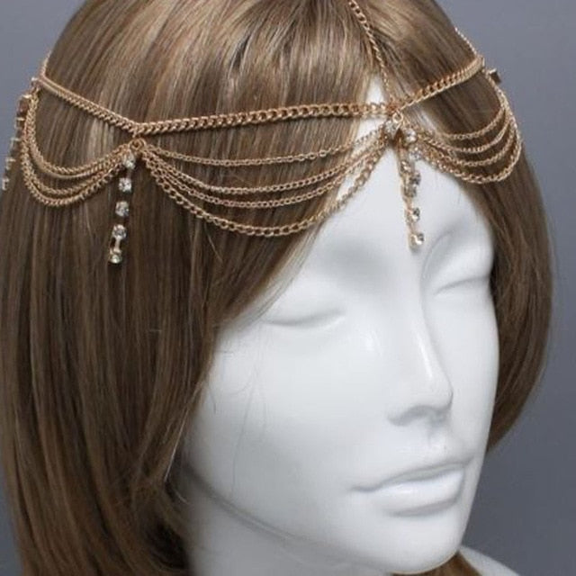 Boho Draping Crystal Elegant Bridal Head Chain - TulleLux Bridal Crowns &  Accessories 