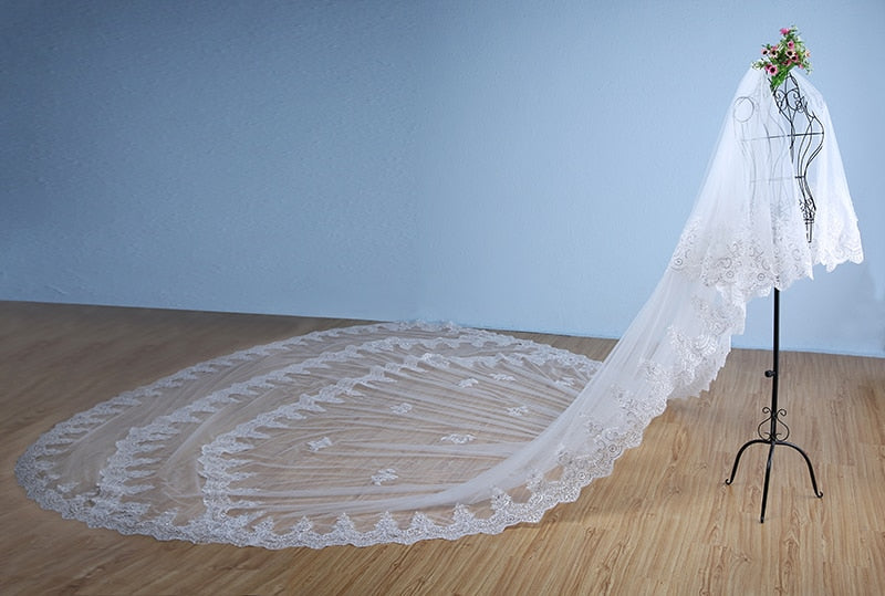 Light blue wedding veil, three layers good