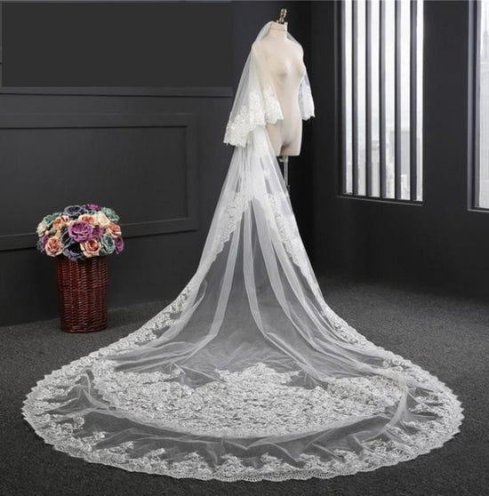 2 Layer Lace Edge Cathedral Wedding  Bridal Veil - TulleLux Bridal Crowns &  Accessories 