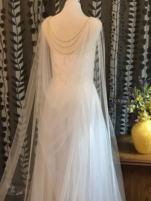 Soft Swiss on sale Tulle & Pearl Bridal Cape or Wedding Dress Cape - White, Ivory or Black Simple Design One Size Fits All