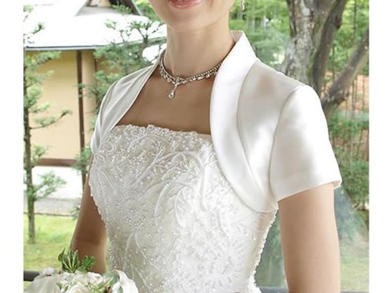 Satin Wedding Jacket Short Sleeves Bridal Bolero with Collar, This satin-crafted bolero wedding jacket is tailored to order in an array of colors to provide the perfect