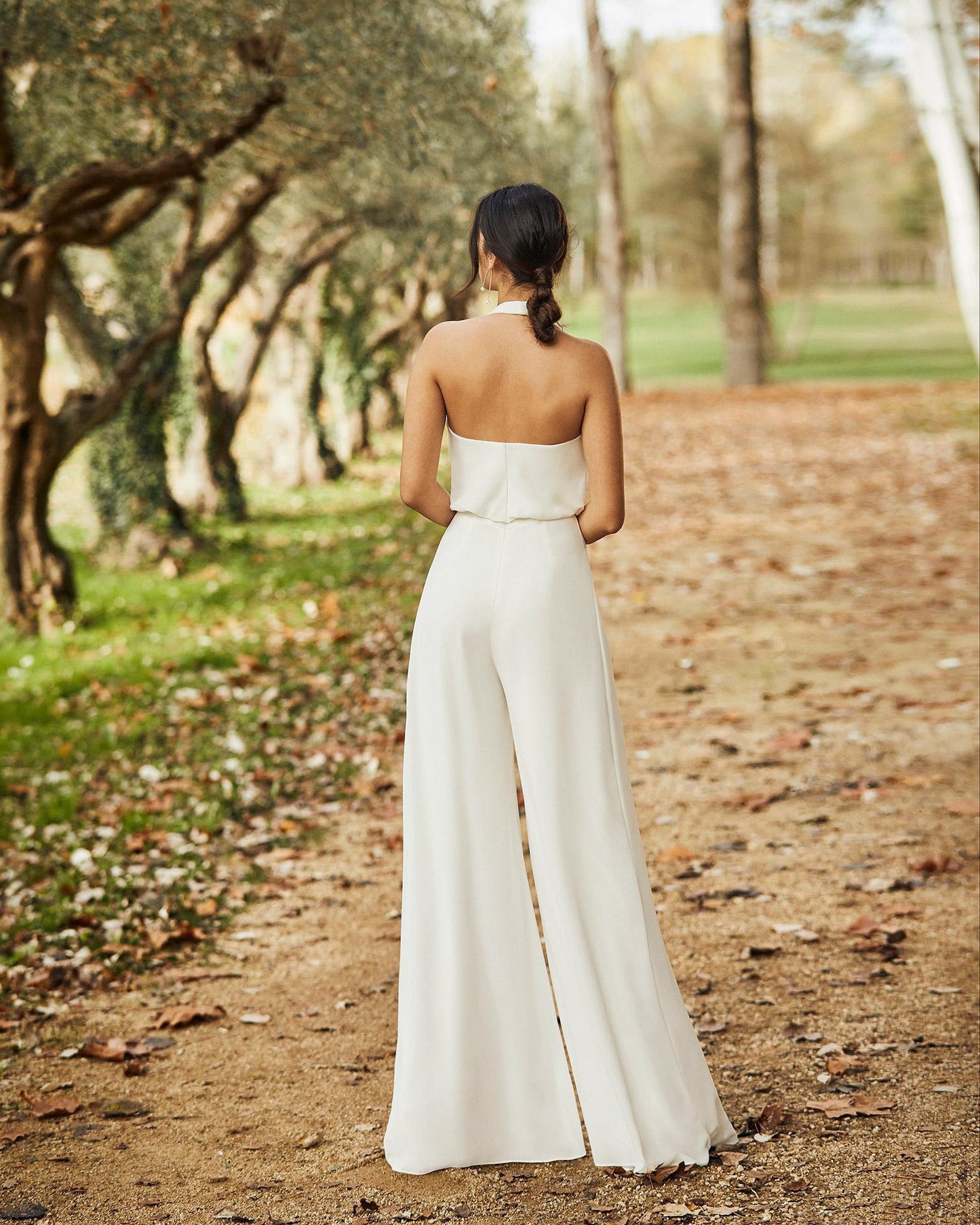 Wedding Jumpsuit Chiffon Boho Bridal Pants Suit,  Backless Chiffon , Relaxed wide leg easy fit chiffon jumpsuit featuring a front bodice ruffle, available in plus sizing.