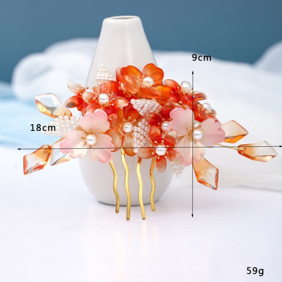 Handmade Crystal Pearls Flower Hair Combs Bridal Wedding Hair Accessory - TulleLux Bridal Crowns &  Accessories 