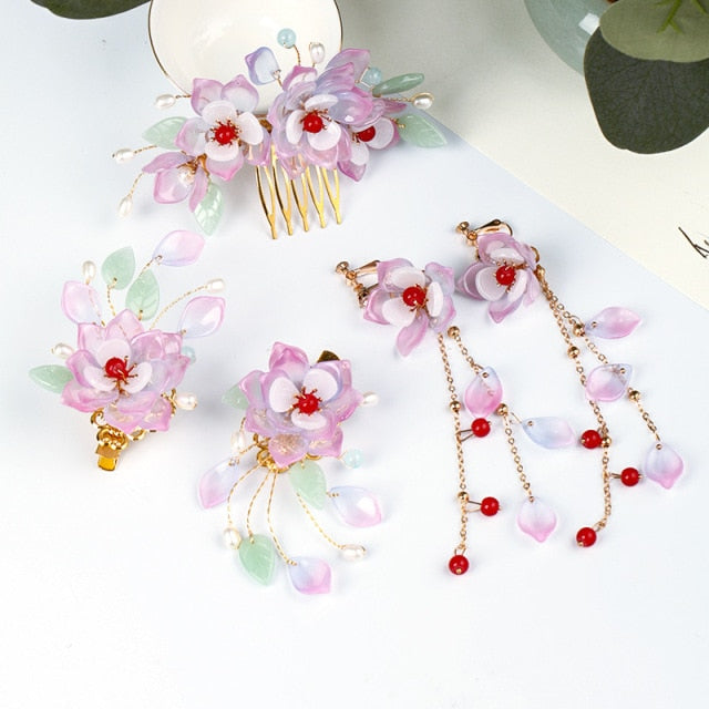 Handmade Crystal Pearls Flower Hair Combs Bridal Wedding Hair Accessory - TulleLux Bridal Crowns &  Accessories 