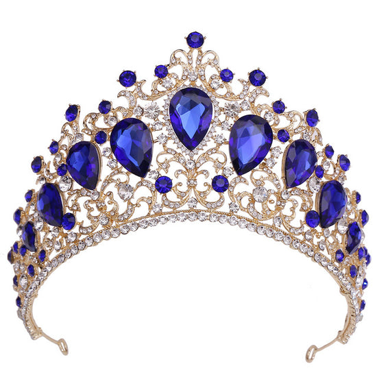 Classical Gold Colorful Crystal Tiaras Crowns Bridal Wedding Hair Accessories 5 Colors