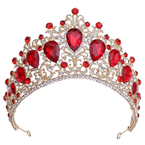 Classical Gold Colorful Crystal Tiaras Crowns Bridal Wedding Hair Accessories 5 Colors