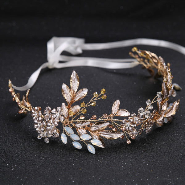 Gold and online Crystal Beaded Floral Bridal Headband