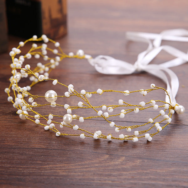 Bridal Headpiece Multi Row Beaded Wedding Tiara Headband, This bendable wire bridal hair headband is the perfect boho chic accessory