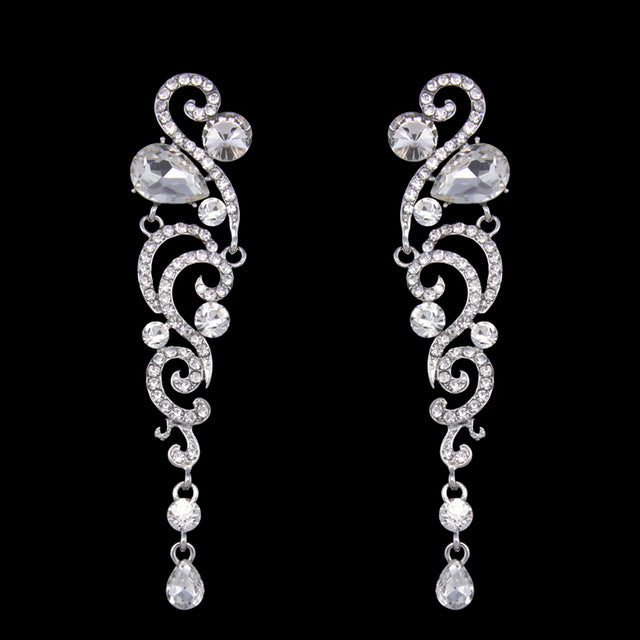 7 Colors Luxury Crystal Wedding Long Earrings for Bridesmaids