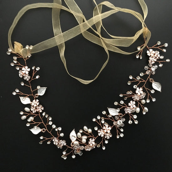 Crystal  Pearls Hair Vine Hairband Bridal Tiara - TulleLux Bridal Crowns &  Accessories 