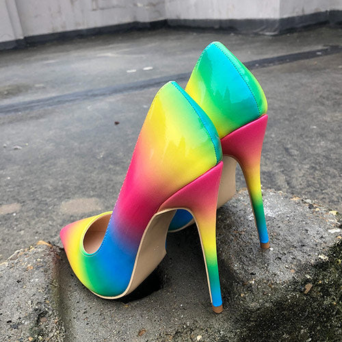 Rainbow Patent Leather Sexy Stiletto High Heel Party Shoes TulleLux Bridal Crowns Accessories