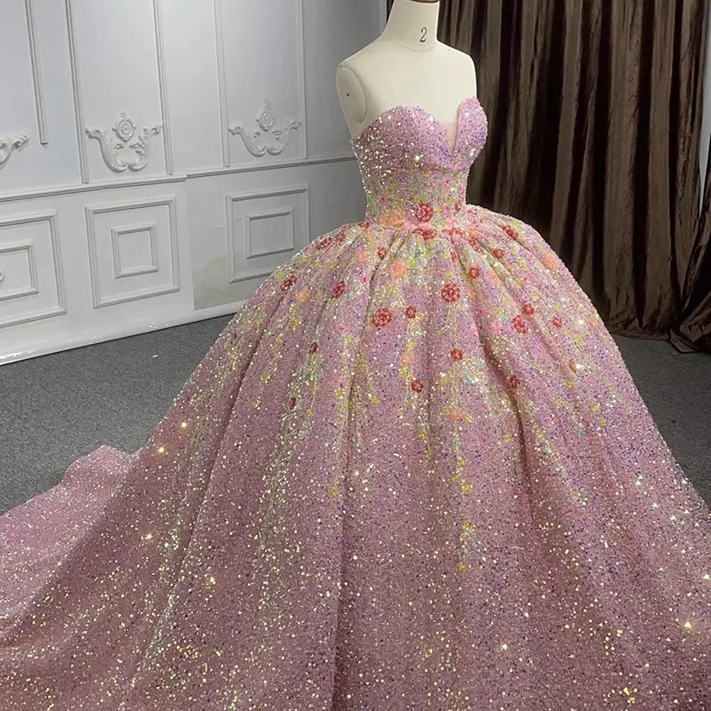 
                      
                        Pink Sequined Sweetheart Party Gown
                      
                    