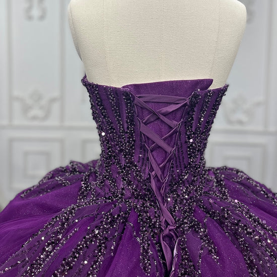 Classic Purple Organza A Line Ball Gown Sweetheart Elegant Evening Dress