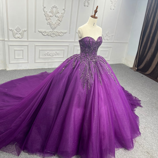 Classic Purple Organza A Line Ball Gown Sweetheart Elegant Evening Dre ...