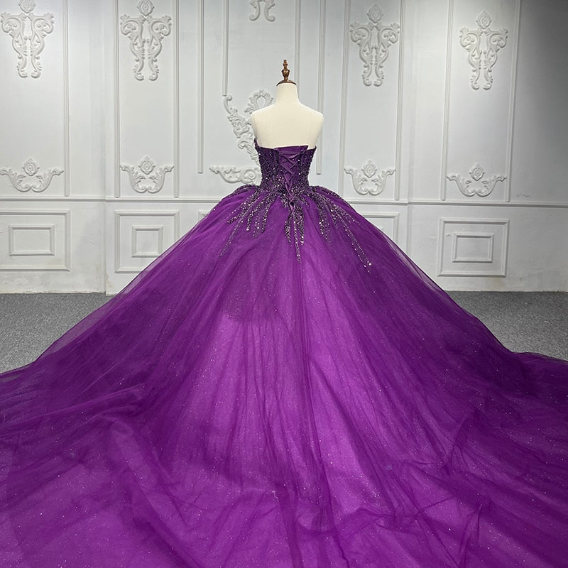 Classic Purple Organza A Line Ball Gown Sweetheart Elegant Evening Dress