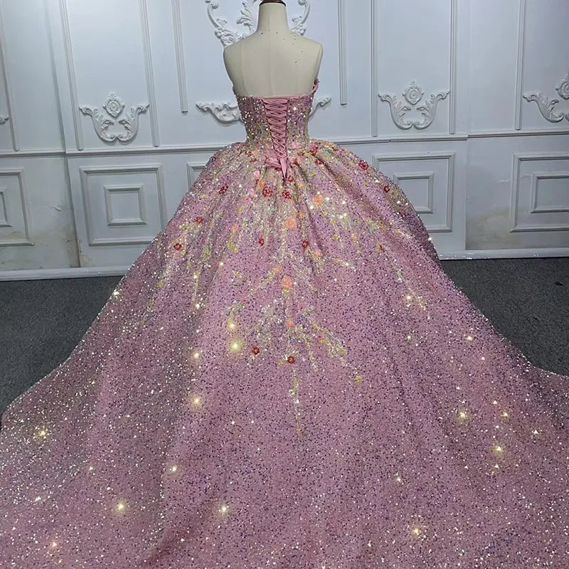 Pink Sequined Sweetheart Party Gown