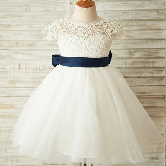Princess Flower Girl Dress Organza Ball Gown Lace O-Neck Pretty Dress