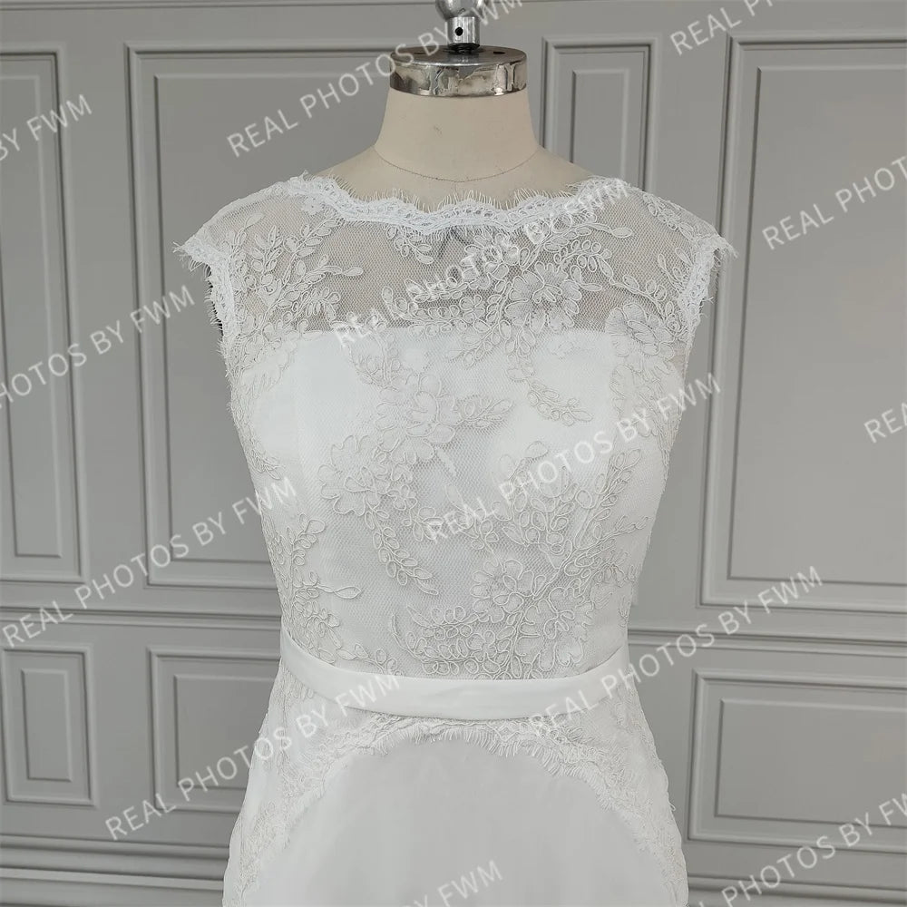 
                      
                        Boat Neck Open Back Boho Lace Wedding Bridal Sheath Dress
                      
                    