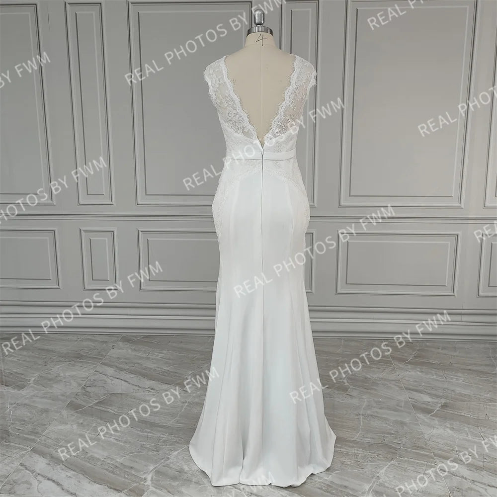 
                      
                        Boat Neck Open Back Boho Lace Wedding Bridal Sheath Dress
                      
                    