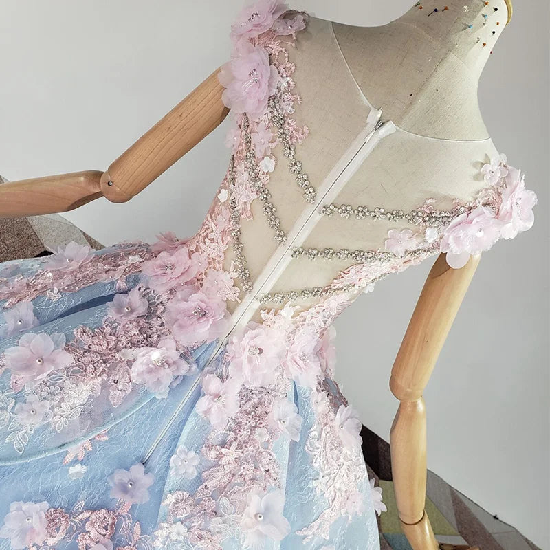 
                      
                        Pink Flowers Evening Dress Beaded Quinceanera Party Ball Gown
                      
                    
