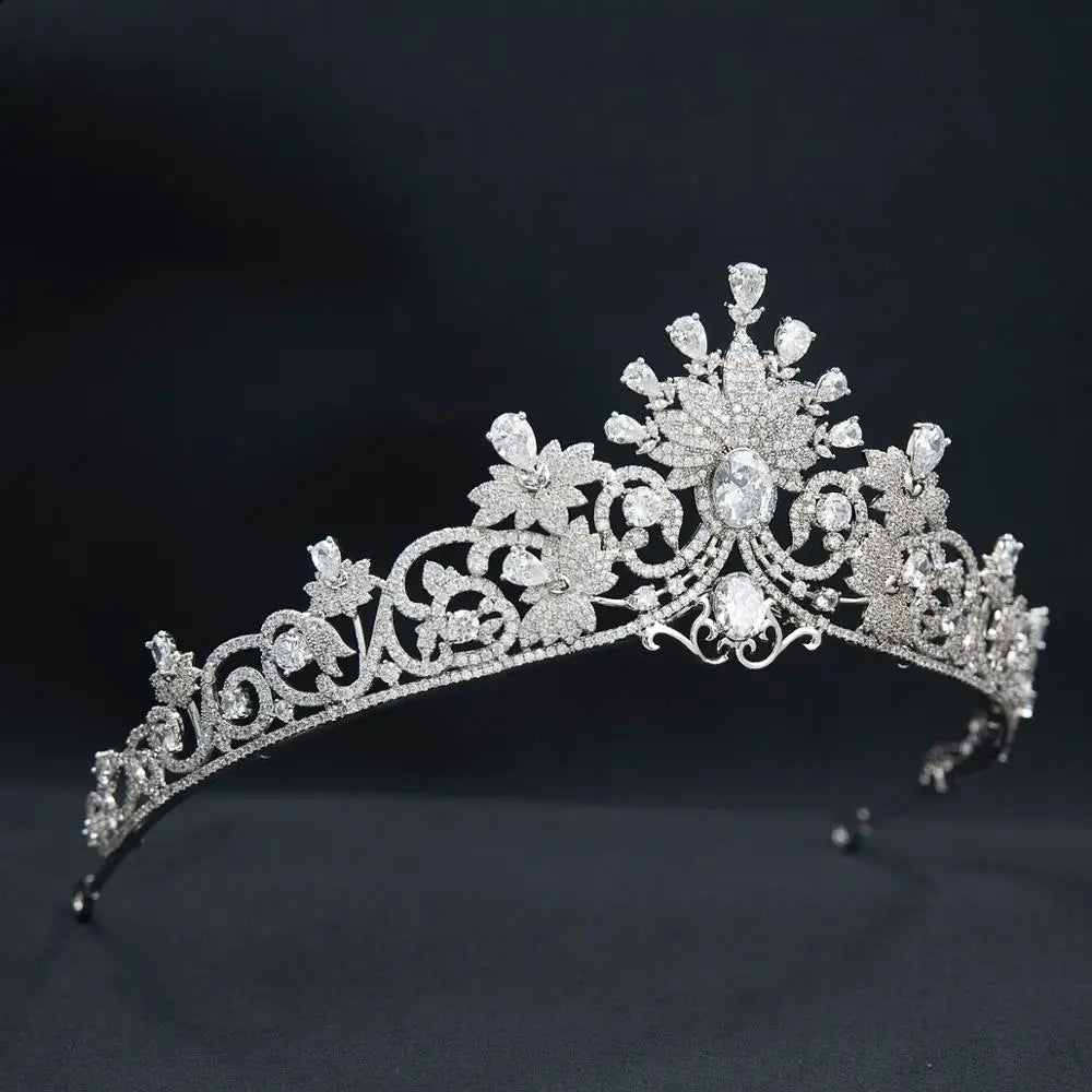 Royal Luxury Cubic Zirconia Crystal  Tiara Crown Wedding Hair Jewelry Accessory