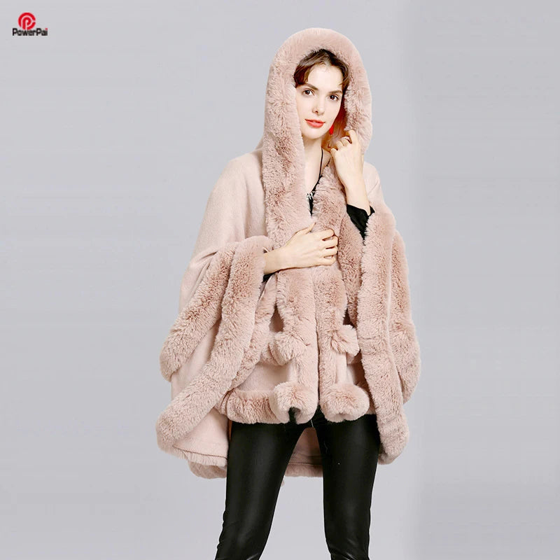 
                      
                        Double Layer Luxury Imitation Rabbit Fur Cape Coat Hooded Shawl Winter Women Poncho
                      
                    