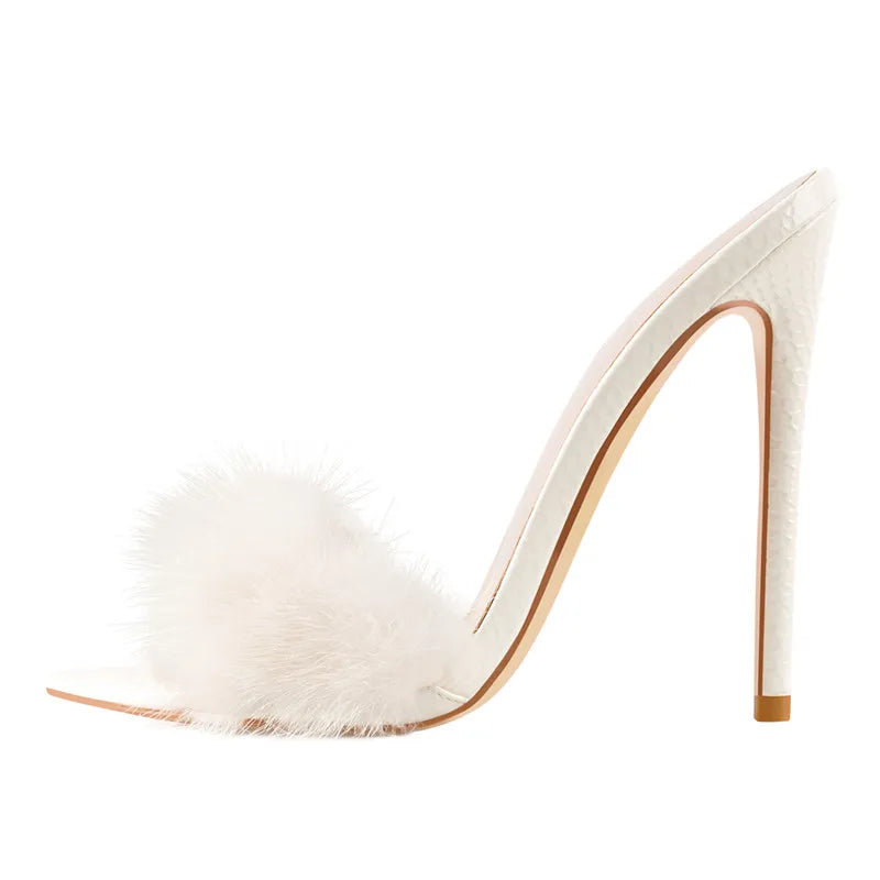 
                      
                        Peep Toe Mules Artificial Fur Slip On Thin High Sandals  Shoes
                      
                    