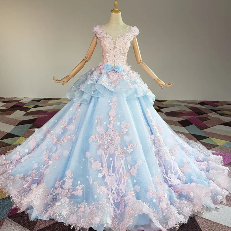 
                      
                        Pink Flowers Evening Dress Beaded Quinceanera Party Ball Gown
                      
                    