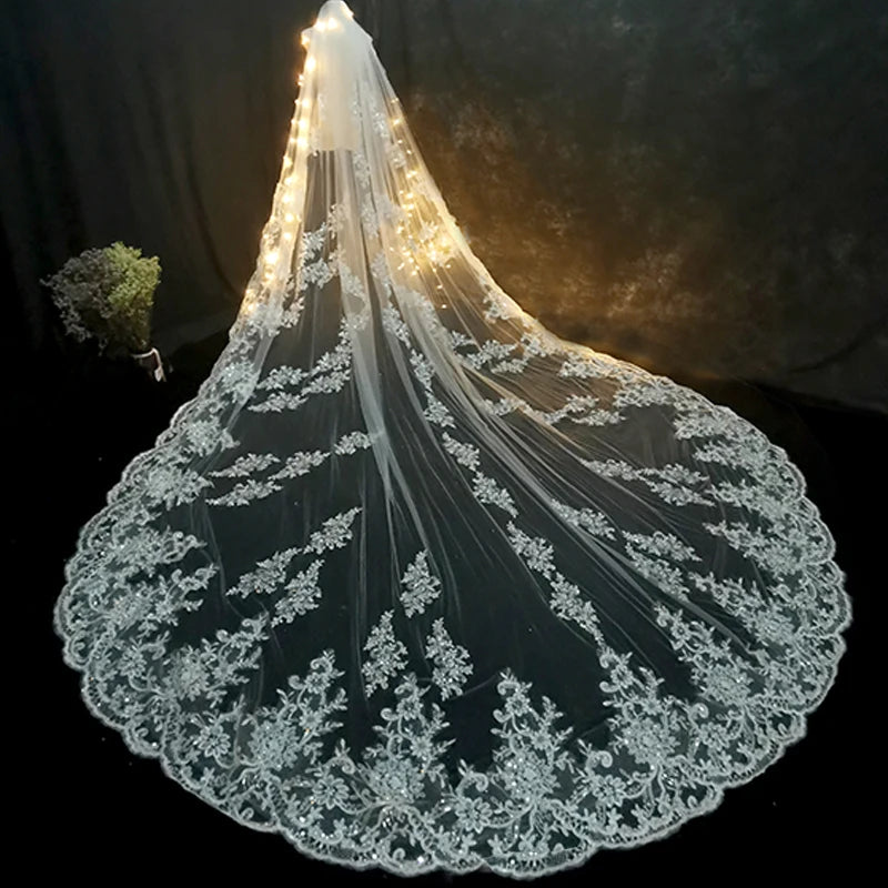 
                      
                        Lace veil with floral patterns on a dark background
                      
                    