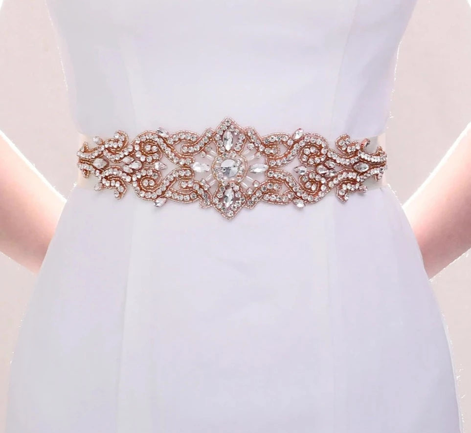 Rhinestones Bridal Belt with Ribbon Wedding Dress Belt Accessory