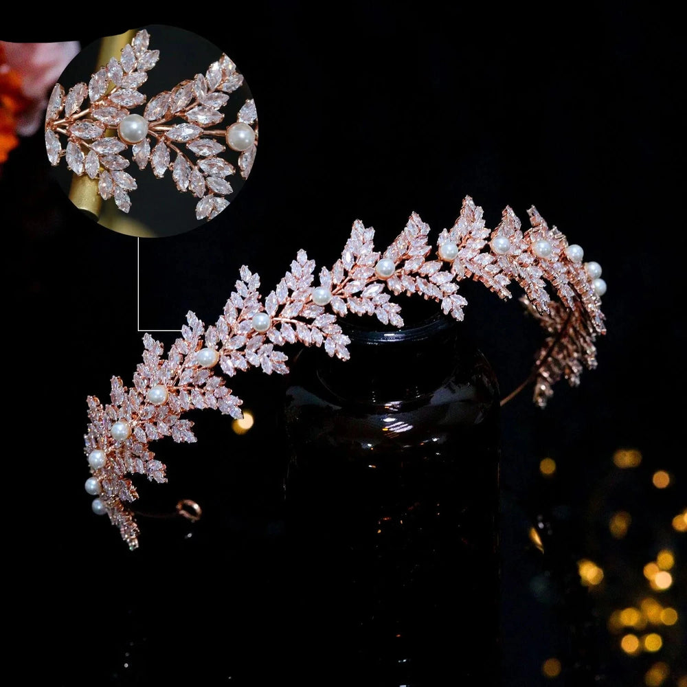 
                      
                        Zirconia Pearl Wedding Headband Leaf Headpieces CZ Bridal Hairband Jewelry Accessories
                      
                    