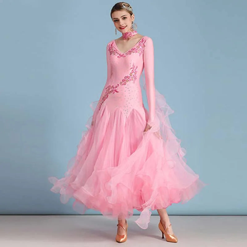 Standard Ballroom Waltz Dance Dresses  Long Sleeve Flamenco Dancing Costume