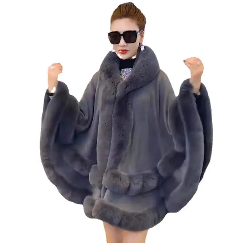 
                      
                        Double Layer Luxury Imitation Rabbit Fur Cape Coat Hooded Shawl Winter Women Poncho
                      
                    