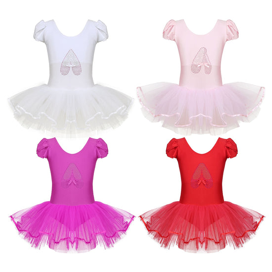 Girls Fairy Tutu Dress Ruffled Cap Sleeves Sequins Ballet Dance Leotard
